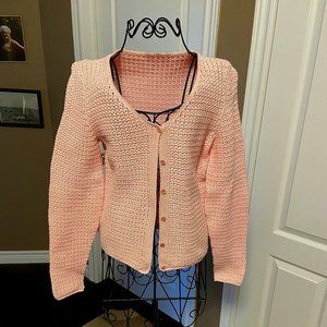 Handmade Crochet Mercerized Cotton Cardigan in Pink Sz S